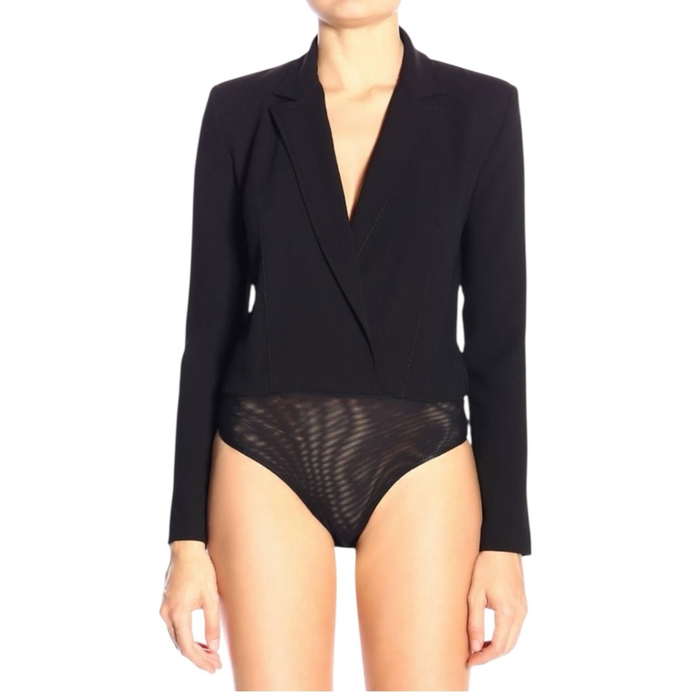 Pinko Dedicato 1 Poly Crepe Jacket Style Black Top Bodysuit Size‎ S Classic